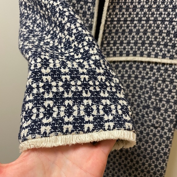 Zara Basic Blue and Cream Tweed Coat, Size Large - Picture 5 of 6
